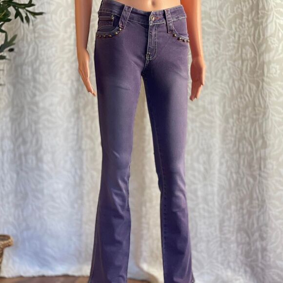 NWT Purple Flare Jeans Studded Detail Y2K‎ Glam Coastal Cowgirl Size 28 Fits XXS - Picture 1 of 8